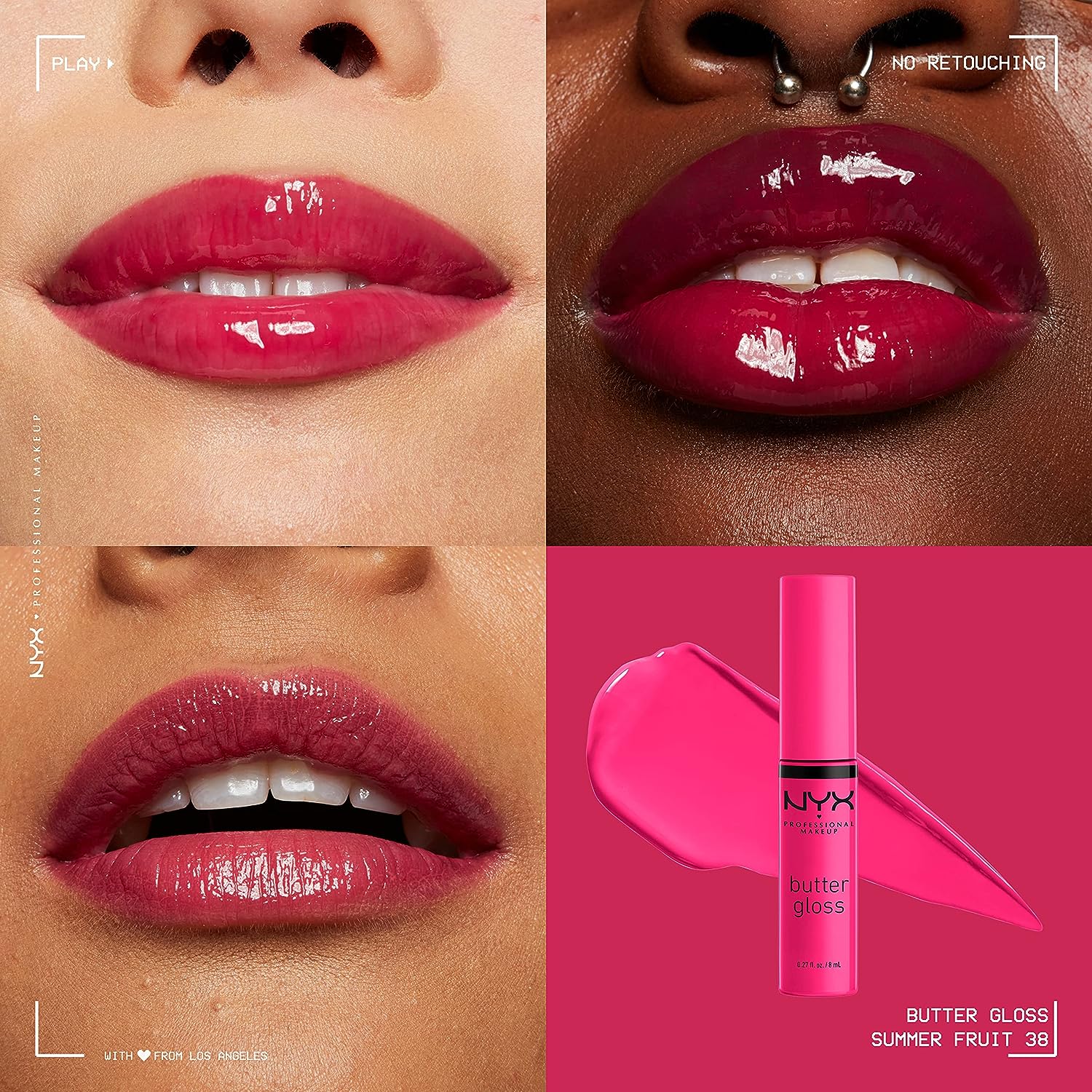 NYX PROFESSIONAL MAKEUP Butter Gloss, Non-Sticky Lip Gloss - Summer Fruit (Hot Pink)