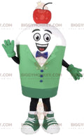 BIGGYMONKEYMascot Costume White Snowman in Green Suit