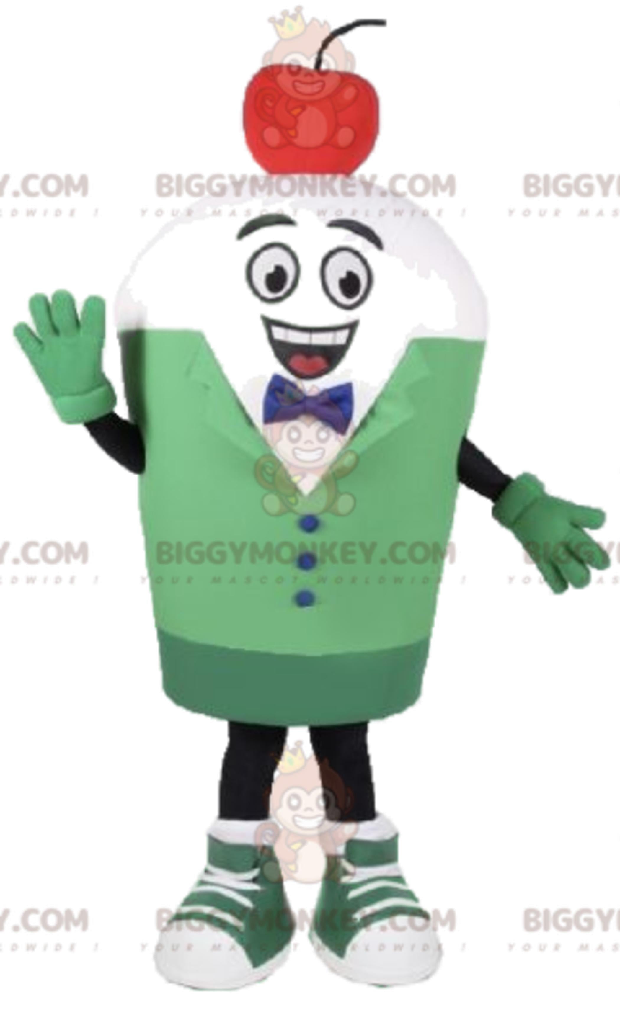 BIGGYMONKEYMascot Costume White Snowman in Green Suit
