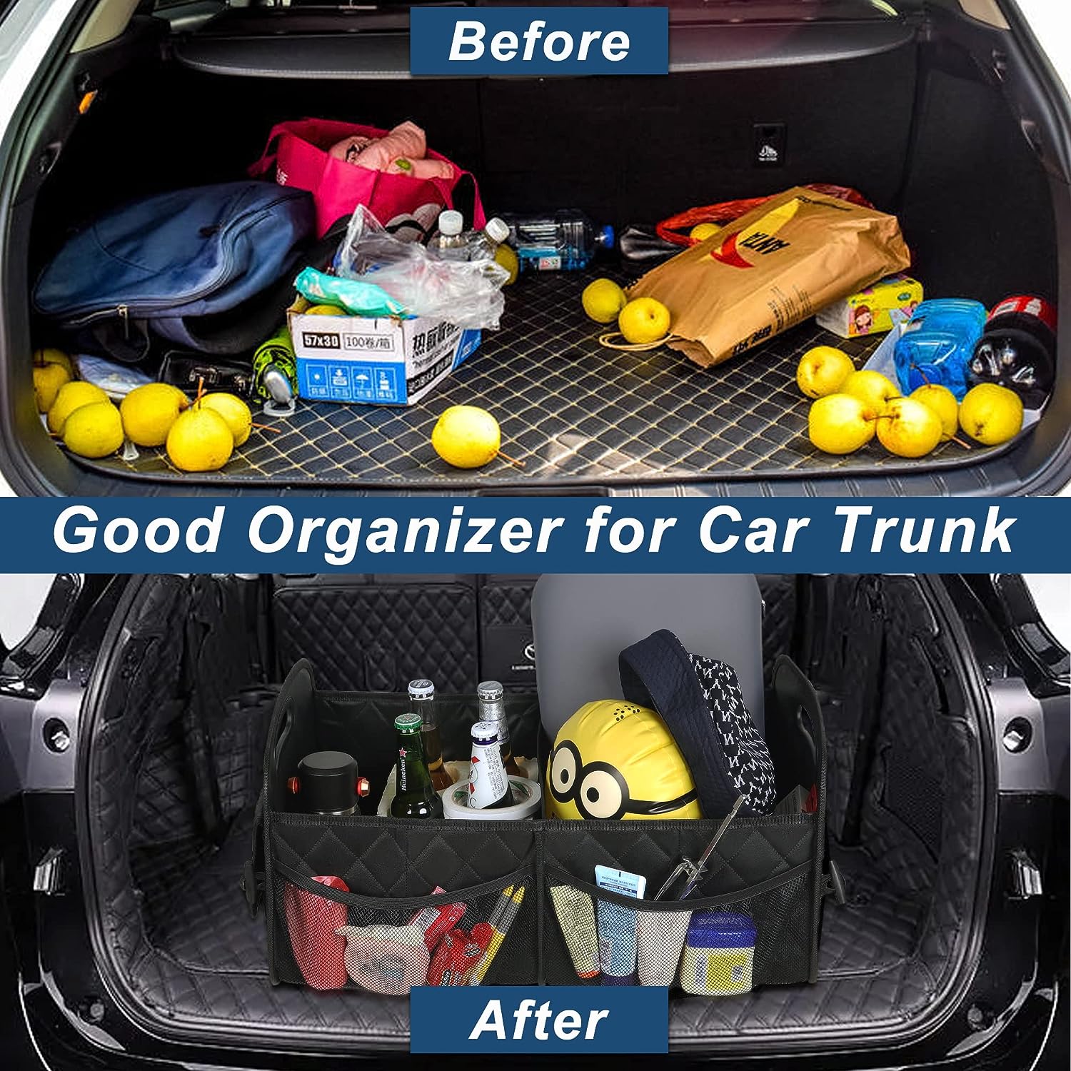 Deosk Car Trunk Organizer for suv,Car Organizers and Storage with 6 Big Pocket,Car Accessories for Women/Men 50L Waterproof Polyester Trunk Organizer for Car/SUV/Minivan/Truck(Medium, Black)