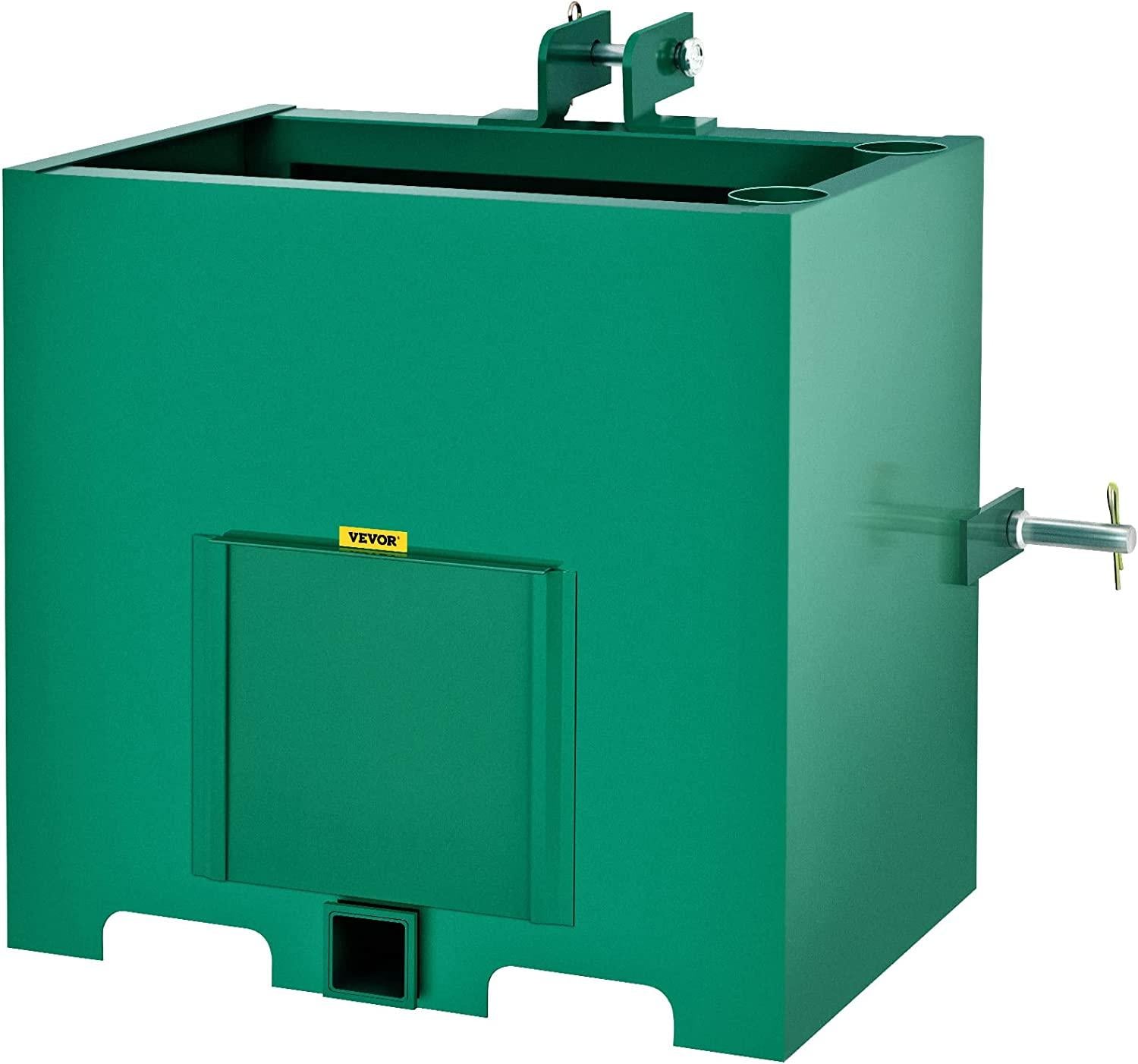 BestEquip 3 Point Ballast Box, 800lbs Capacity Hitch Ballast Box, Standard 2'' Hitch Receiver, Tractor Ballast Box with 5cu.ft Volume, Heavy Duty Steel, Fits Category 1 Tractor Attachment,Green