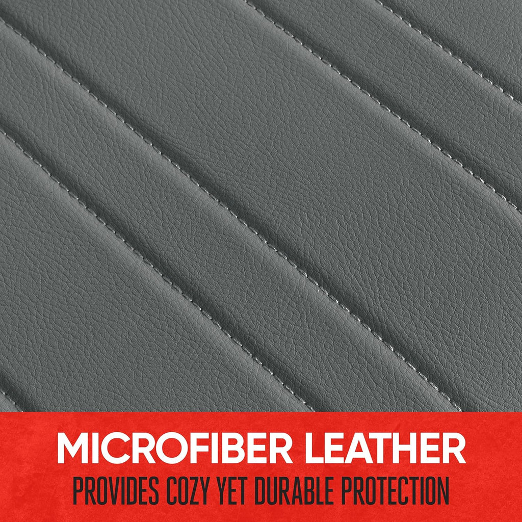 Motor Trend Gray Faux Leather 1-Piece Padded Car Seat Protector with Storage Pockets, Premium Interior Front Seat Cover for Cars Truck SUV Auto