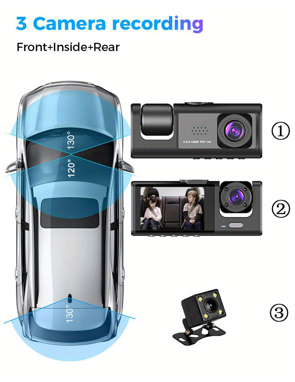 3 Channel Dash Cam For Car Camera 1080P Video Recorder Dashcam Black Box Dual Lens Inside Car DVR Rear View Camera Car Accessory