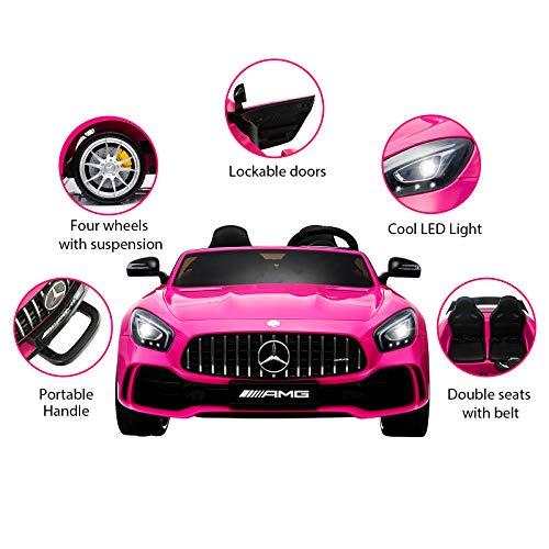 Uenjoy 2 Seater 12V Electric Kids Ride On Car Mercedes Benz AMG GTR Motorized Vehicles with Remote Control, Battery Powered, LED Lights, Wheels Suspension, Music, Horn, Pink