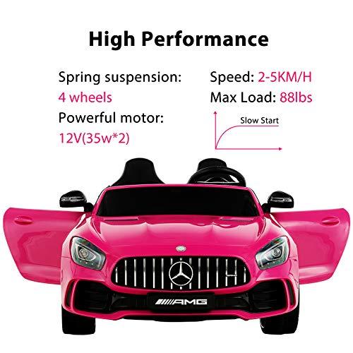Uenjoy 2 Seater 12V Electric Kids Ride On Car Mercedes Benz AMG GTR Motorized Vehicles with Remote Control, Battery Powered, LED Lights, Wheels Suspension, Music, Horn, Pink
