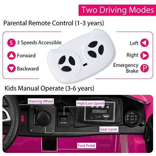Uenjoy 2 Seater 12V Electric Kids Ride On Car Mercedes Benz AMG GTR Motorized Vehicles with Remote Control, Battery Powered, LED Lights, Wheels Suspension, Music, Horn, Pink