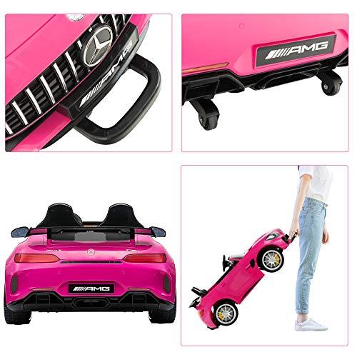 Uenjoy 2 Seater 12V Electric Kids Ride On Car Mercedes Benz AMG GTR Motorized Vehicles with Remote Control, Battery Powered, LED Lights, Wheels Suspension, Music, Horn, Pink