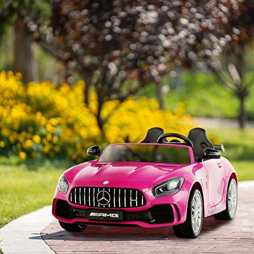 Uenjoy 2 Seater 12V Electric Kids Ride On Car Mercedes Benz AMG GTR Motorized Vehicles with Remote Control, Battery Powered, LED Lights, Wheels Suspension, Music, Horn, Pink