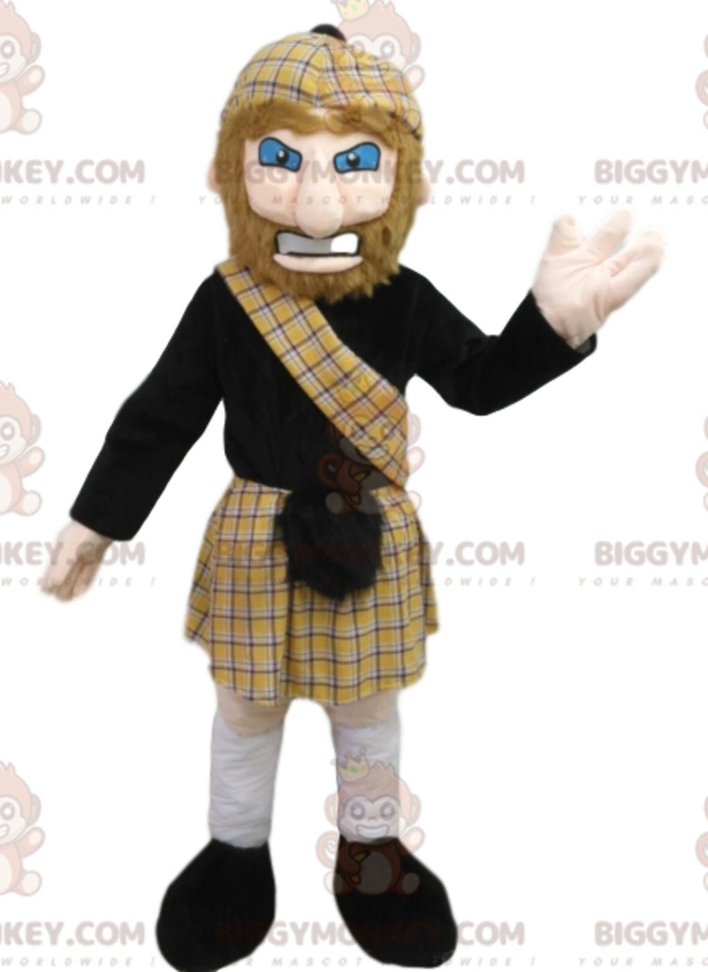 BIGGYMONKEYmascot costume of man in traditional Scottish dress.