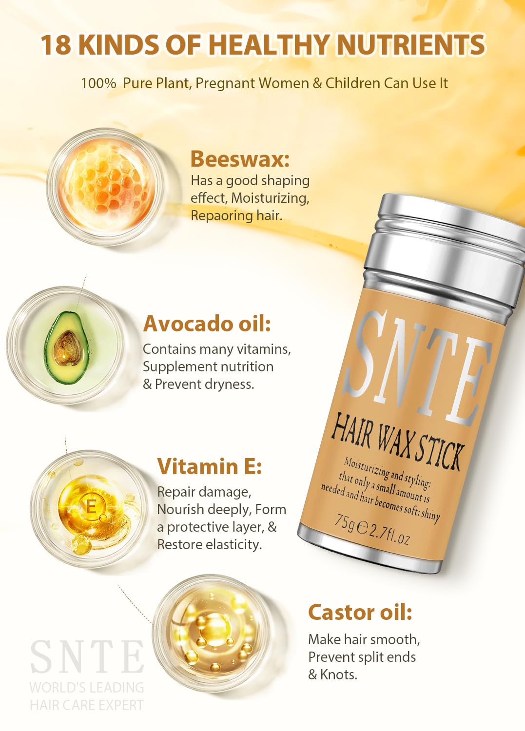 Samnyte Hair Wax Stick, Wax Stick for Hair Slick Stick, Hair Wax Stick for Flyaways Hair Gel Stick Non-greasy Styling Cream for Fly Away &amp; Edge Control Frizz Hair 2.7 Oz