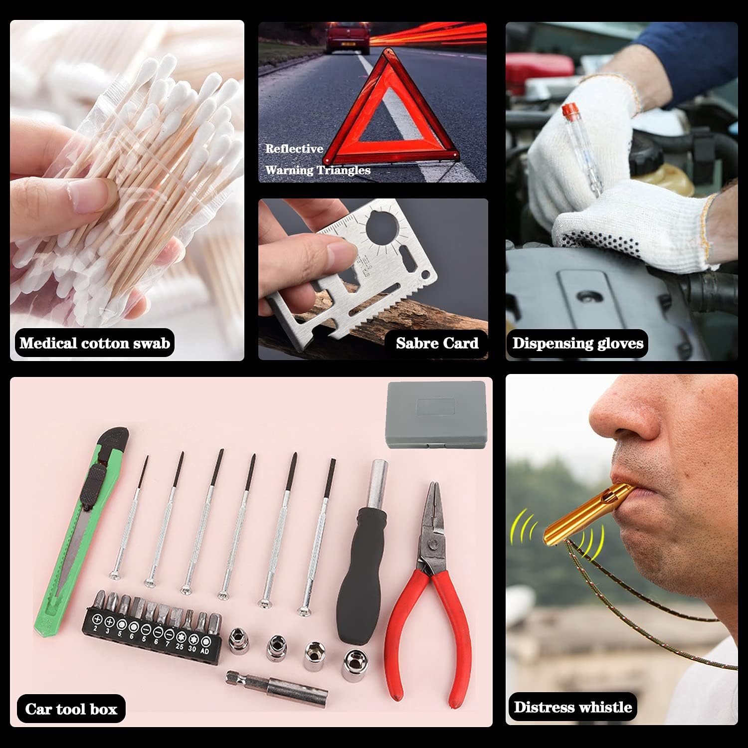 LIANXIN Roadside Car Emergency Kit- Car Safety Kit,Car Kits Emergency,High Power Car Vacuum,Jumper Cable Kits,Reflective Warning Triangle,Car Emergency Kit
