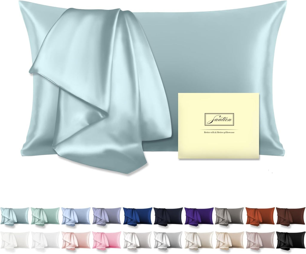 Mulberry Silk Pillowcase for Hair and Skin Standard Size 20"X 26" with Hidden Zipper Soft Breathable Smooth Cooling Pillow Covers for Sleeping(Haze Blue,1Pcs)