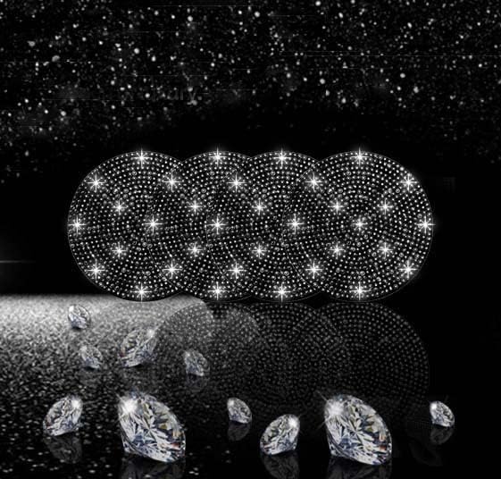 4pcs Bling Car Coaster, Universal Bling Car Interior Accessories for Women, 2.75 inch Silicone Anti-Slip Shockproof Fashion Vehicle Automotive Cup Holder Coasters Insert Crystal Rhinestone (Black)