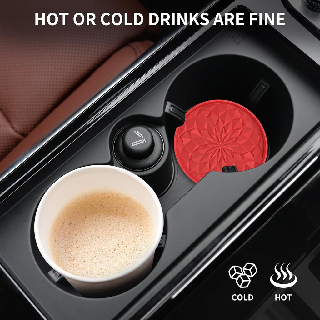 Car Cup Coaster [4 Pack] ME.FAN Silicone Car Coasters/Cup Mats - 2.75In Universal Non-Slip Recessed Car Interior Accessories - Car Cup Holder Insert Coasters Red