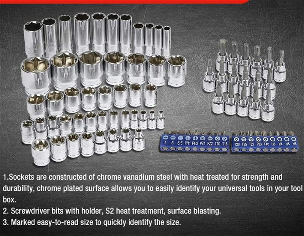 Tool Set Hand Tools For Car Repair Ratchet Spanner Wrench Socket Professional Bicycle Car Repair Tool Kits (Color : W003025AE)