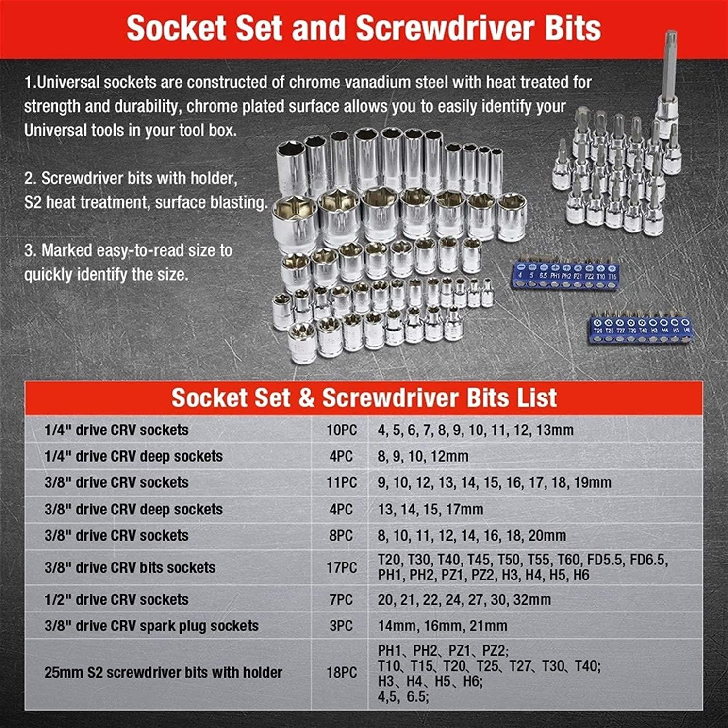 Tool Set Hand Tools For Car Repair Ratchet Spanner Wrench Socket Professional Bicycle Car Repair Tool Kits (Color : W003025AE)