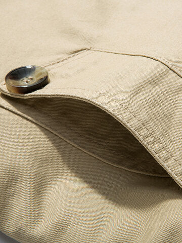 mens cotton thick plush lined button front lapel warm overcoats with pocket