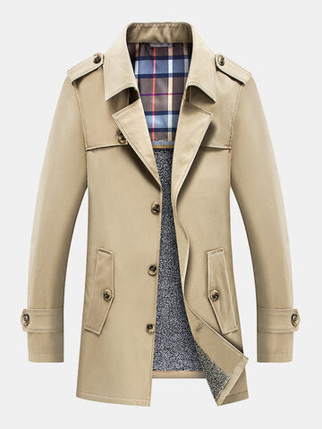 mens plush lined warm button front lapel casaul slant pocket overcoats
