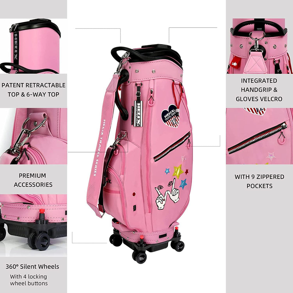 HELIX Women's Golf Bag with Wheels, Retractable Golf Cart Bag for Ladies, Easy to Carry and Travel