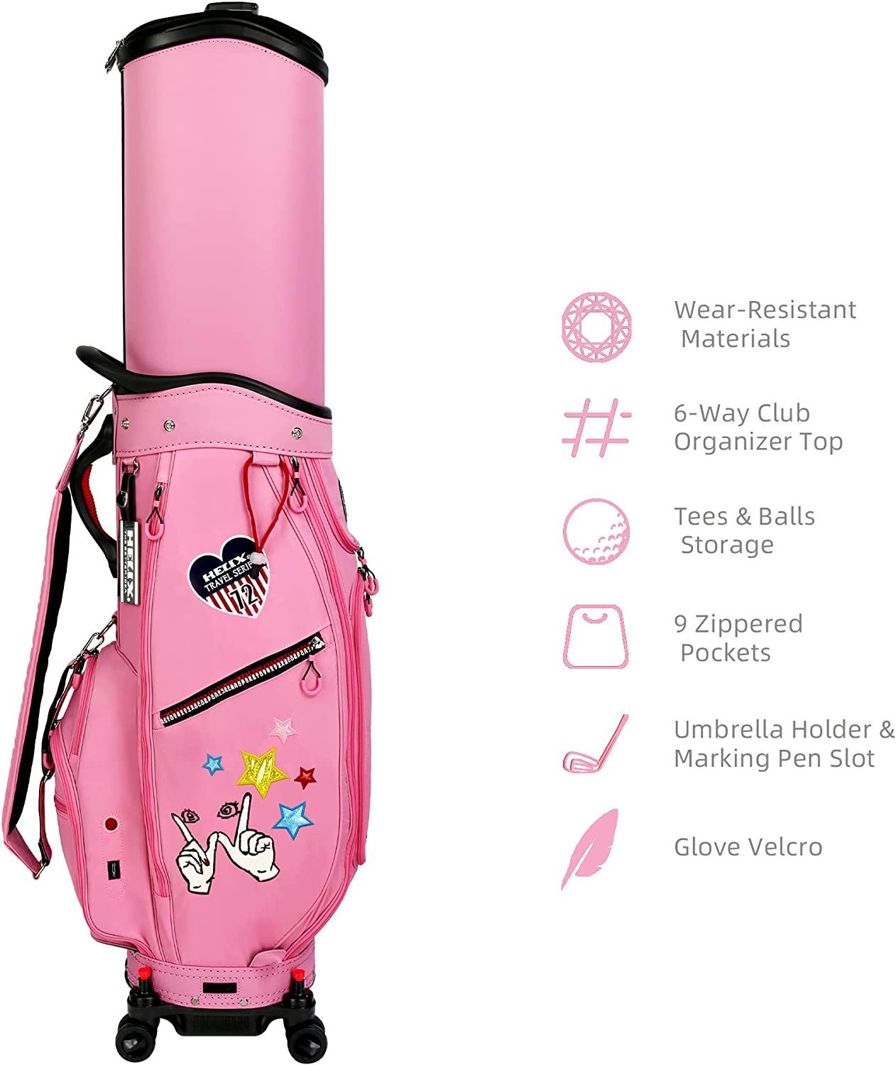 HELIX Women's Golf Bag with Wheels, Retractable Golf Cart Bag for Ladies, Easy to Carry and Travel