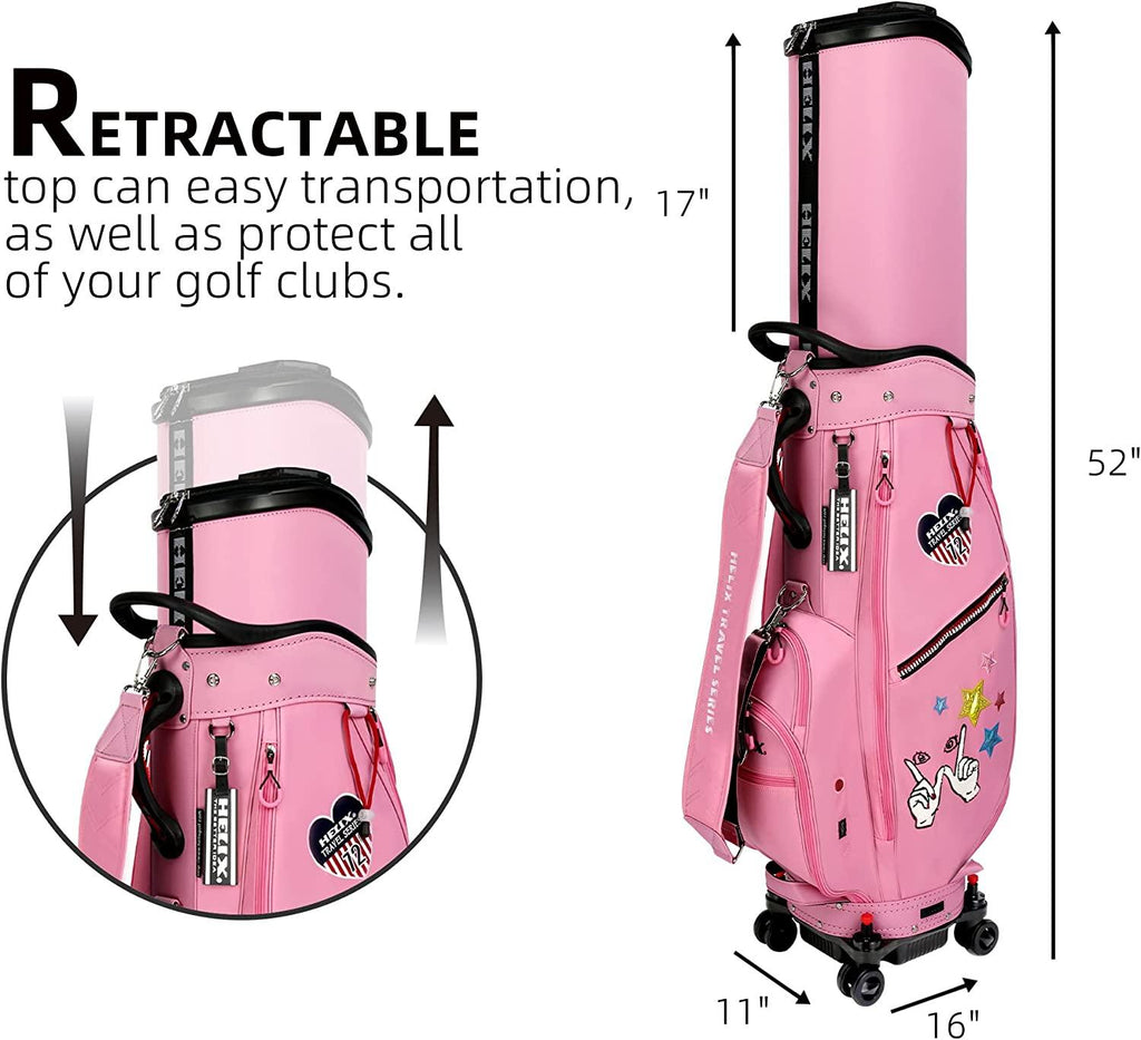 HELIX Women's Golf Bag with Wheels, Retractable Golf Cart Bag for Ladies, Easy to Carry and Travel