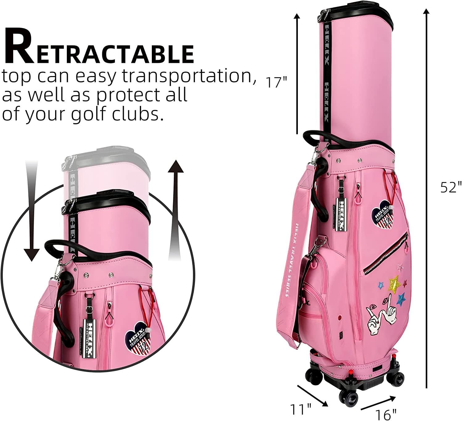 HELIX Women's Golf Bag with Wheels, Retractable Golf Cart Bag for Ladies, Easy to Carry and Travel