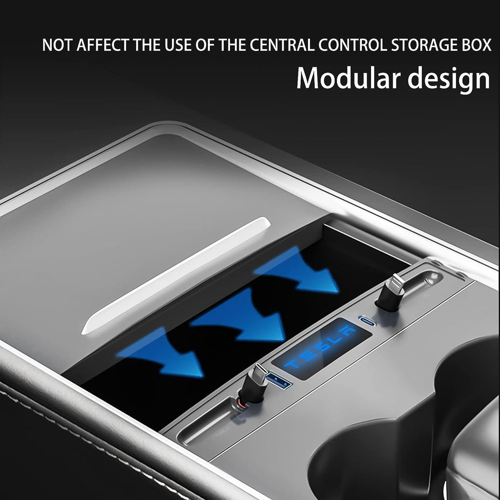 ELENAT for Tesla USB Hub,Fast Charge with Cable Adapter for Tesla Model 3 Model Y Accessories 2023 2023 2023 Docking Station of Center Console for Tesla Interior