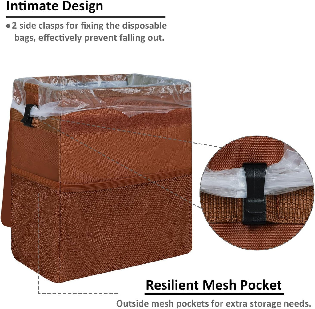 Vankor Car Trash Can for Car Cute, Car Trash Bag Bin Hanging Waterproof Automotive Car Garbage Cans Leak Proof Vehicle Trash Can Brown