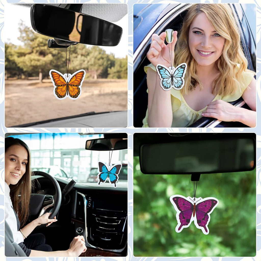 12 Pack Summer Flower Hanging Car Air Fresheners for Girls Women Cute Car Mirror Freshener (Butterfly)