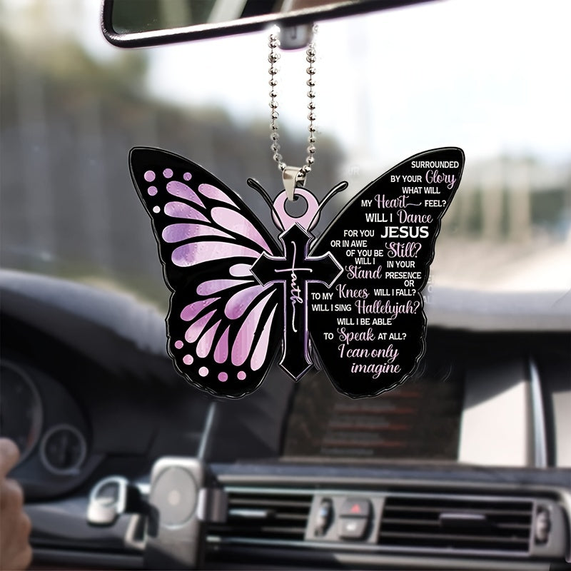 1pc Butterfly Cross Car Ornament, Christmas Tree Decoration Hanging Ornament Keychain Accessories Car Interior Accessories Couple Gifts