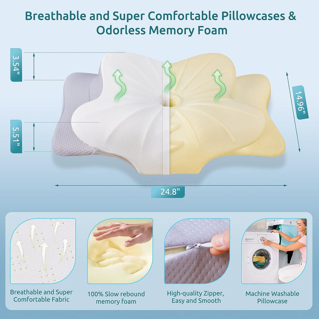 DONAMA Cervical Pillow for Neck Pain Relief,Contour Memory Foam,Ergonomic Orthopedic Neck Support Pillows for Side,Back &amp; Stomach Sleepers with Breathable Pillowcase Queen Size,Light Gray