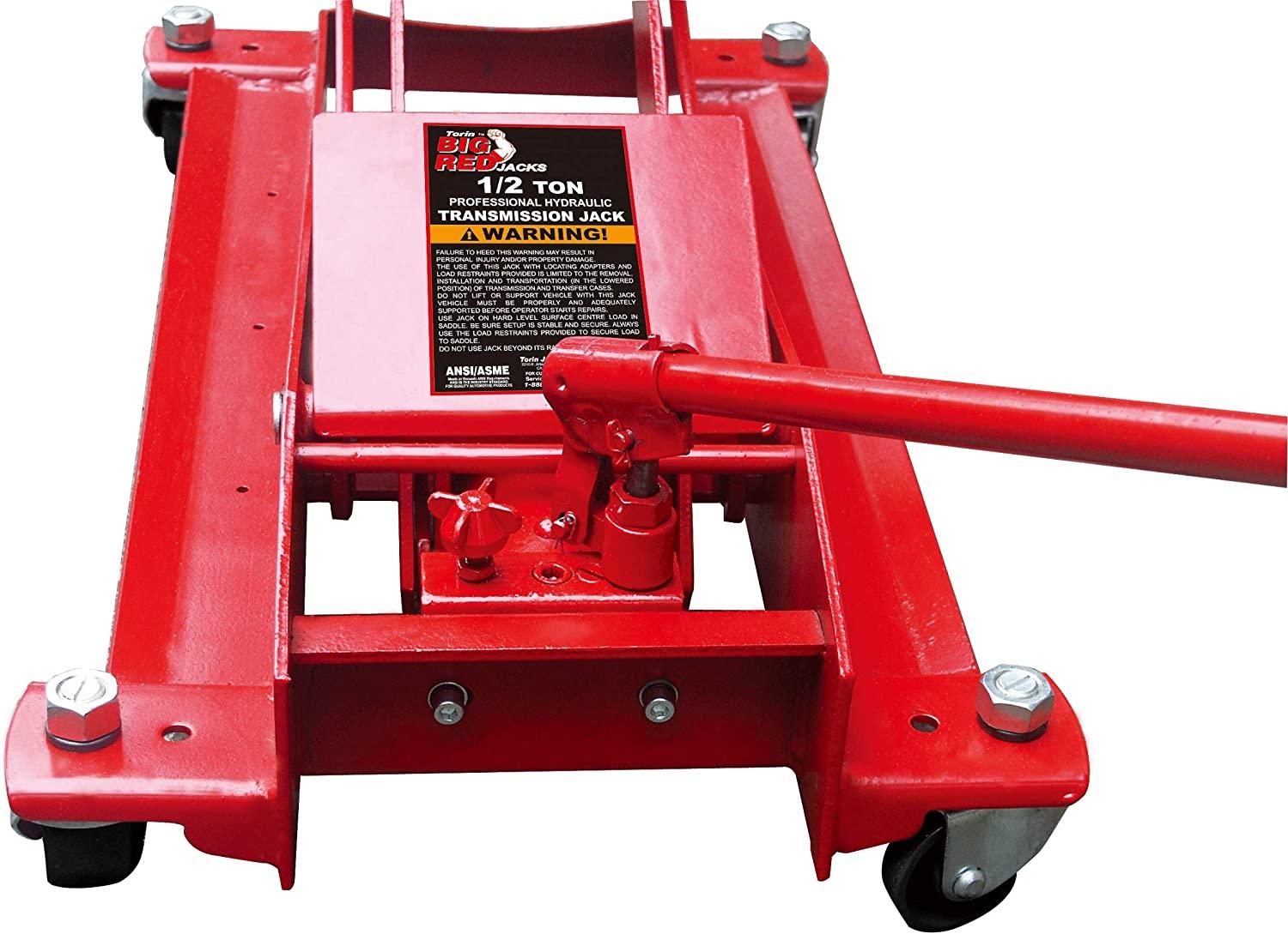 BIG RED TR4076 Torin Hydraulic Roll-Under Transmission Service/Floor Jack: 1/2 Ton (1,000 lb) Capacity, Red
