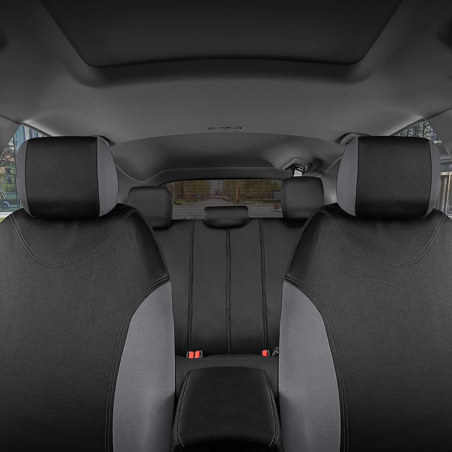 BDK UltraSleek Gray Seat Covers for Cars Full Set, Two-Tone Front Seat Covers with Matching Back Seat Cover, Stylish Car Seat Protectors with Split Bench , Automotive Interior Covers