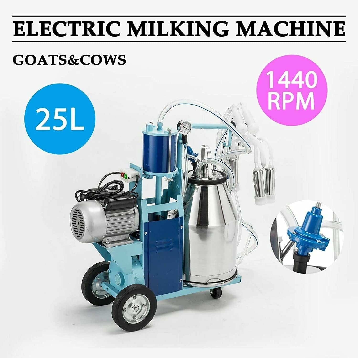 TFCFL Electric MilMachine, 25L 1440 RPM MilMachine Piston Vacuum Pump MilPump,MilEquipment with  Steel Bucket Single Cow MilMachine (Style1)