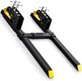 YITAMOTOR 60" Heavy Duty Clamp-on Pallet Forks with Yellow Tongue and Twin Screw , 4000lbs Capacity, Pallet Forks with Adjustable Stabilizer Bar for Tractor Bucket Loader Skid Steer