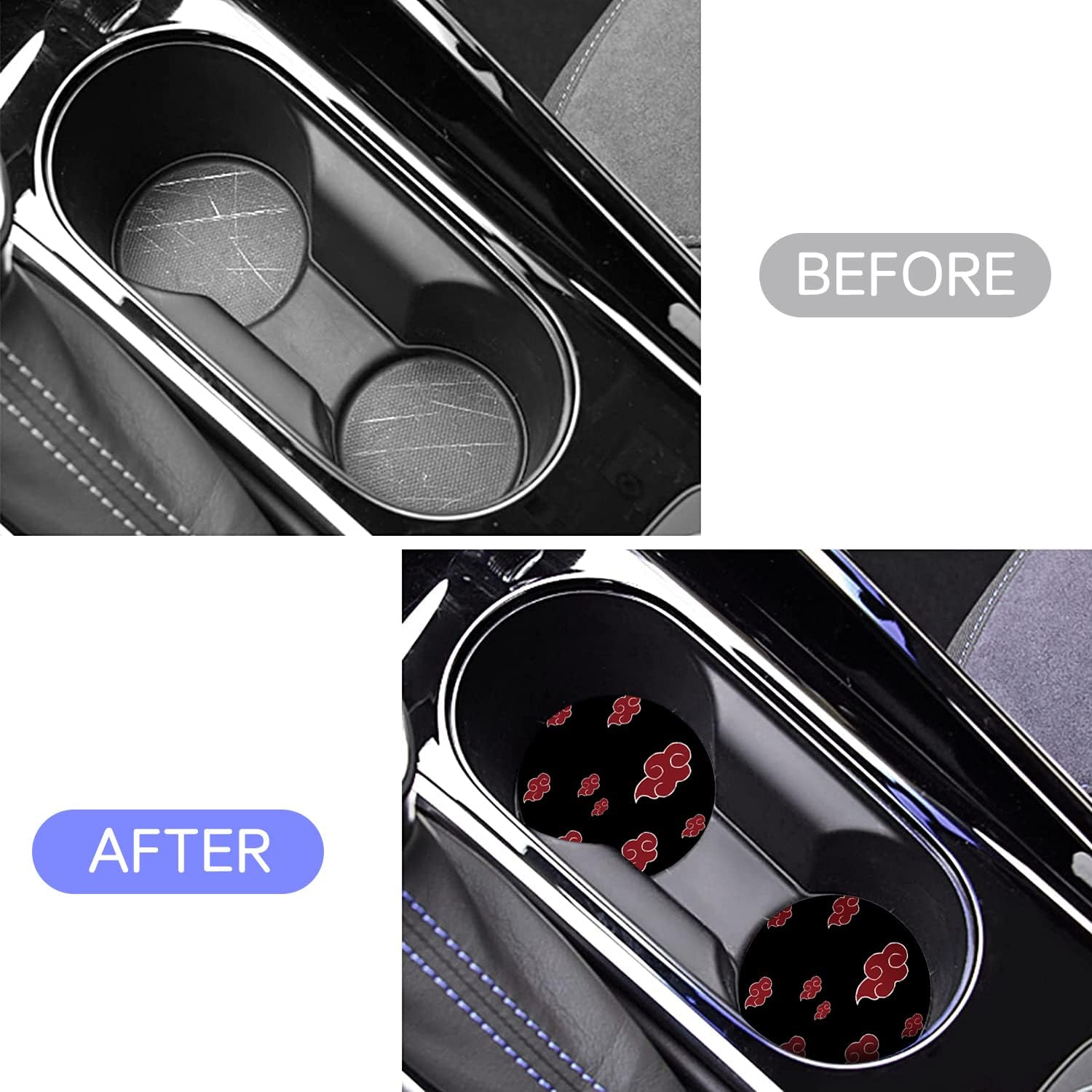 Car Cup Holder Coaster，2PCS Anime Style Universal Silicone Auto Cup Holder Insert Coasters, 2.75" Car Interior Accessories Coasters by FLYEEGO