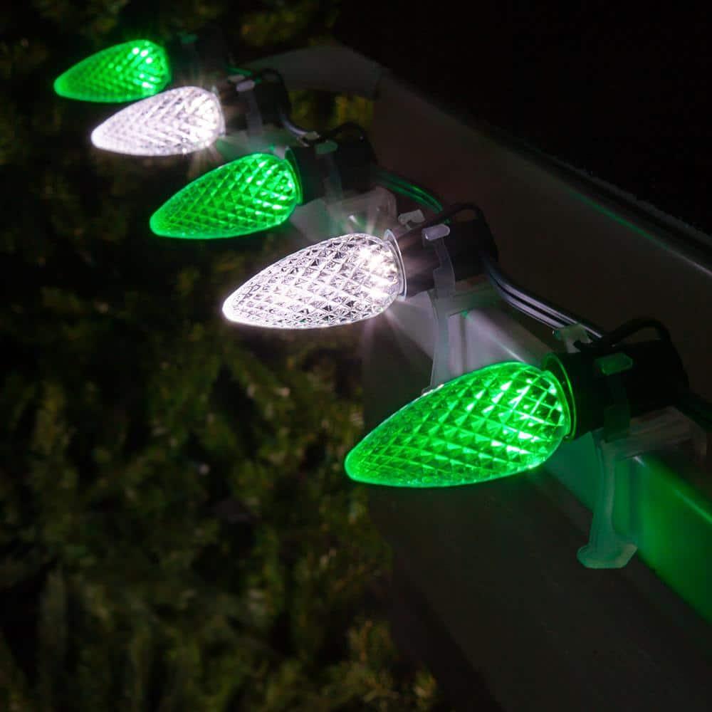 OptiCore 49 ft. 50-Light LED Green and Cool White Faceted C9 String Light Set