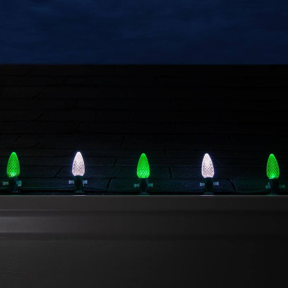 OptiCore 49 ft. 50-Light LED Green and Cool White Faceted C9 String Light Set
