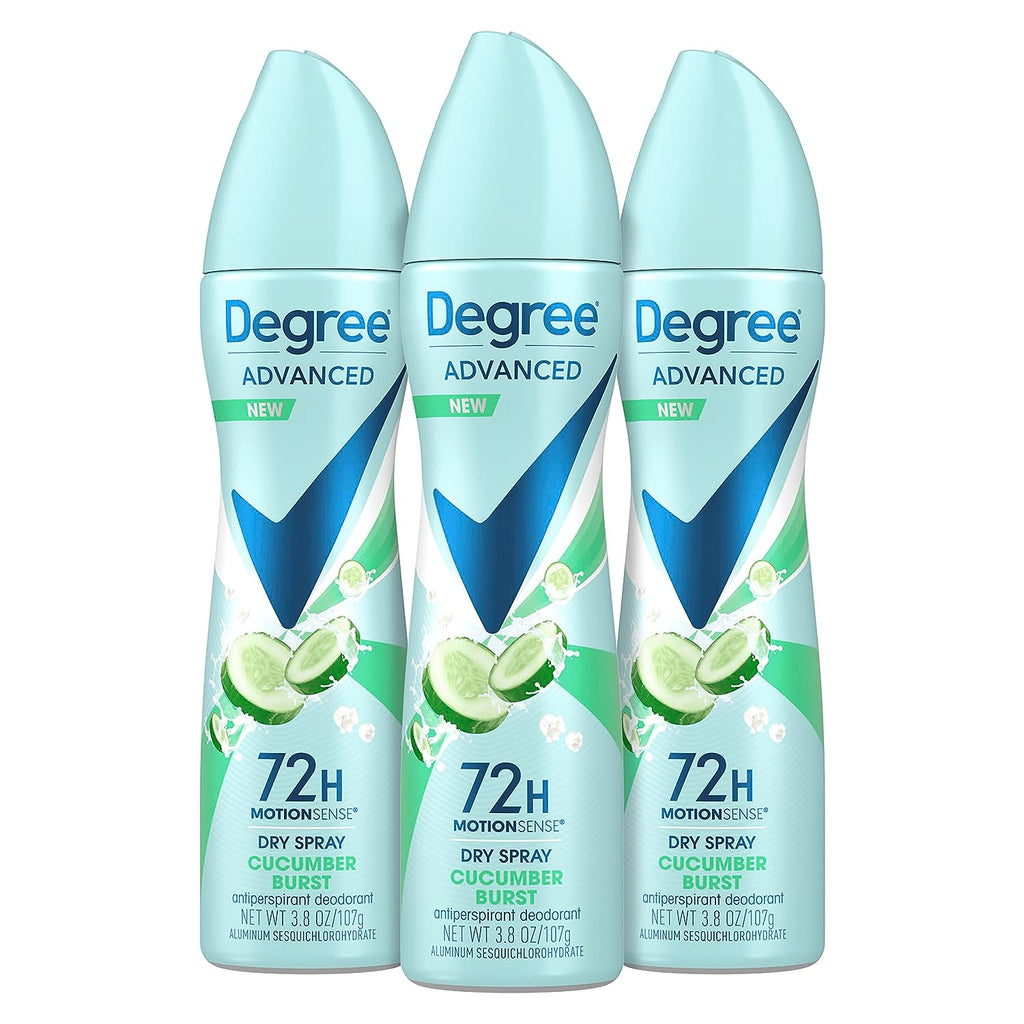 Degree Advanced Antiperspirant Deodorant Cucumber Burst 3 Count Dry Spray 72-Hour Sweat &amp; Odor Protection Deodorant Spray For Women With MotionSense Technology 3.8 oz