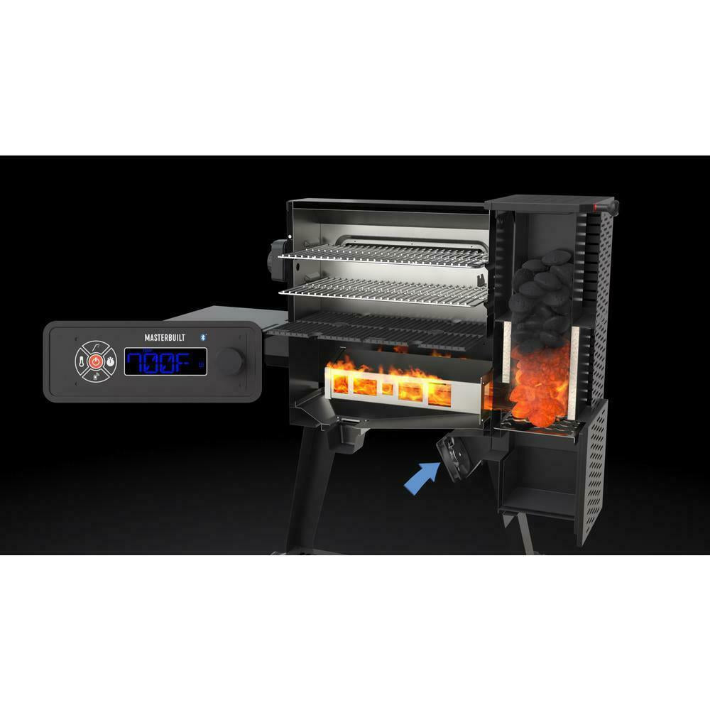 Charcoal Grill Smoker Digital Temp Cart-Style Bluetooth Steel Black