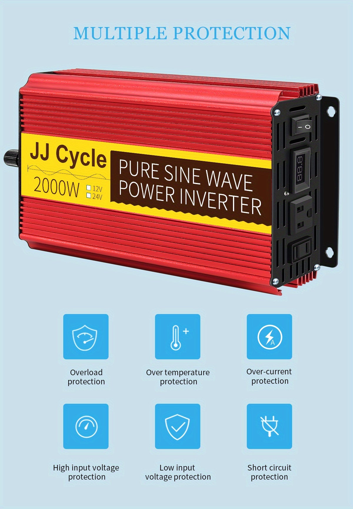 Pure Sine Wave Power Inverter 12V/24V To 110V 60HZ 500W 1000W 1500W 2000W DC To AC VoltaConverter Power Supply