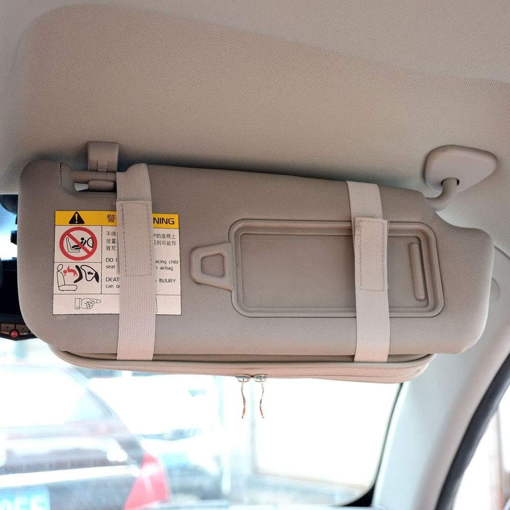 Da by Car Sun Visor Organizer Auto Car Visor Pocket and Interior Accessories Car Truck Visor Storage Pouch Holder with Multi-Pocket Net Zippers (Beige Light Yellow)