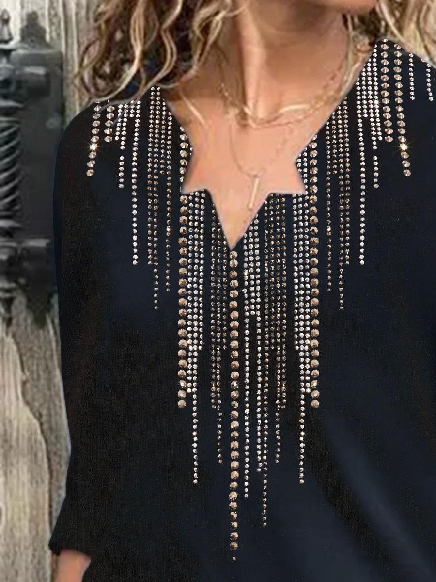 V-neck Casual Loose Long-sleeved Blouse