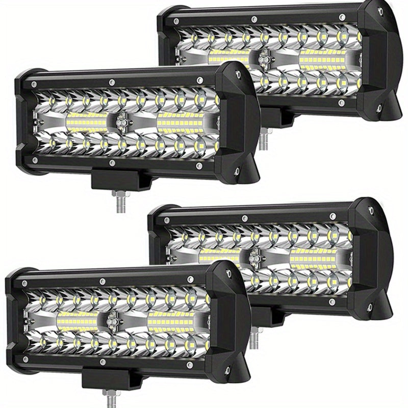 4 Pack Of 120W 12000lm LED Work Light Bar, Led Fog Light 7 Inch Off Road Light Waterproof Die-Casting Aluminum Alloy Shell For Jeep Boat UTV Truck ATV
