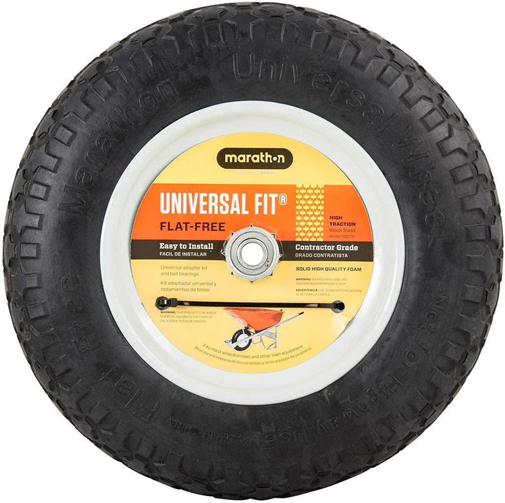 Flat Free Tire Universal Wheelbarrow 14.5"D x 3.2"W, 5/8in Axle
