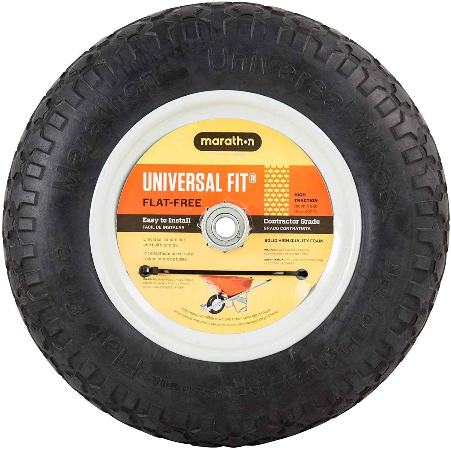 Flat Free Tire Universal Wheelbarrow 14.5"D x 3.2"W, 5/8in Axle