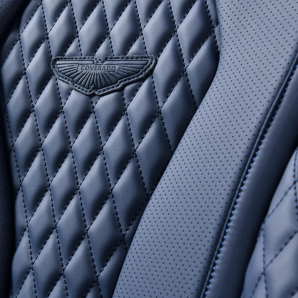 Coverado Leather Seat Covers Front, 2-Pack Universal Seat Covers for Cars, Waterproof Luxury Leatherette Car Seat Cushions, Auto Car Seats Protectors, Driver Seat Covers Fit for Most Vehicles Blue