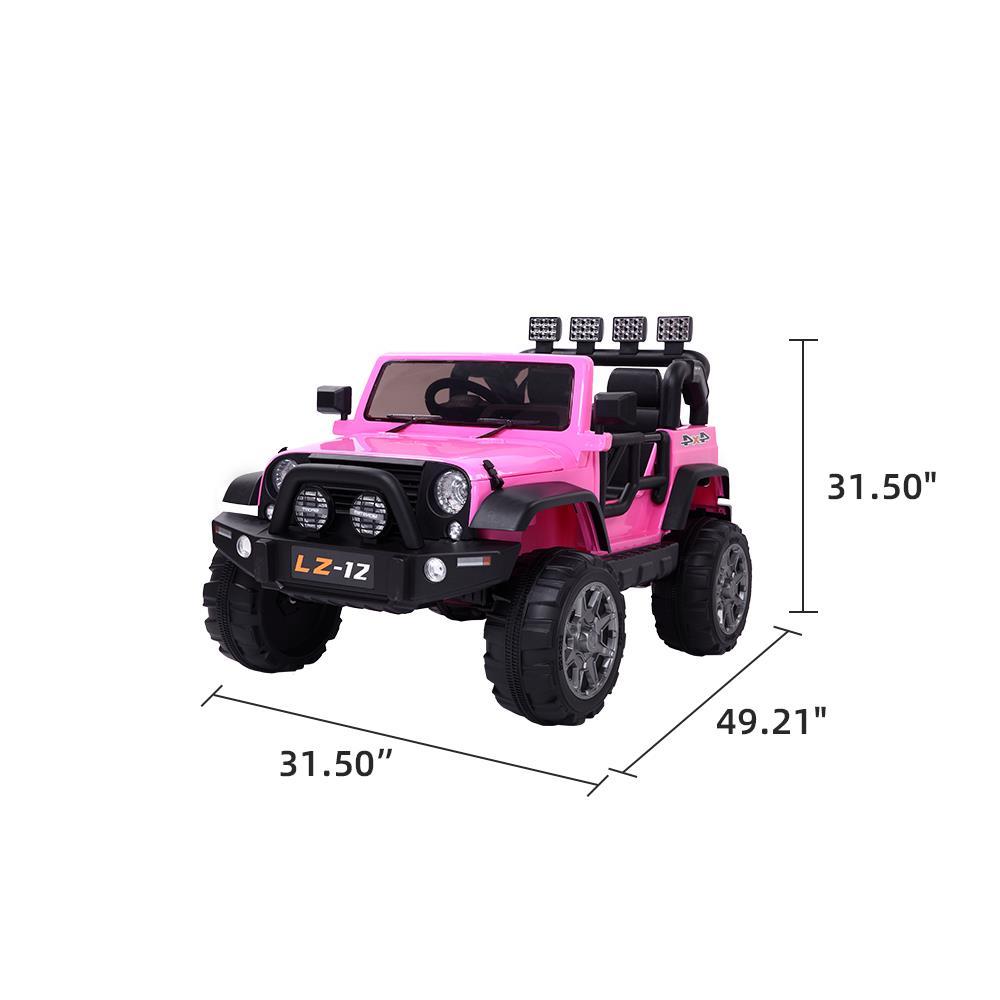 Ktaxon 12V Kids Ride-On Truck Car with Remote Control, 3 Speeds, LED Lights, AUX/ USB / TF Cards - Pink