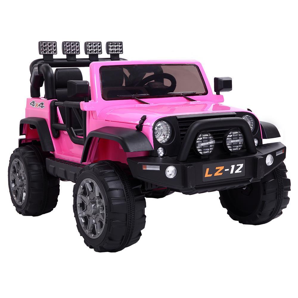 Ktaxon 12V Kids Ride-On Truck Car with Remote Control, 3 Speeds, LED Lights, AUX/ USB / TF Cards - Pink