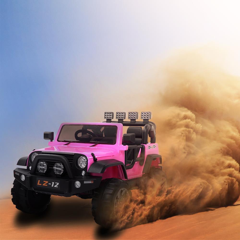 Ktaxon 12V Kids Ride-On Truck Car with Remote Control, 3 Speeds, LED Lights, AUX/ USB / TF Cards - Pink